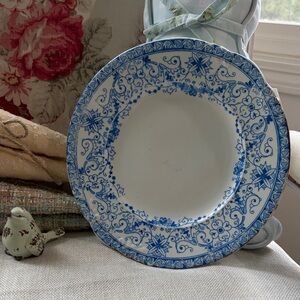 Blue and White Vintage Dinner Plate - Clover and Floral Scalloped Pattern